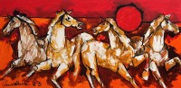 Mashkoor Raza, 24 x 48 Inch, Oil on Canvas, Horse Painting, AC-MR-639